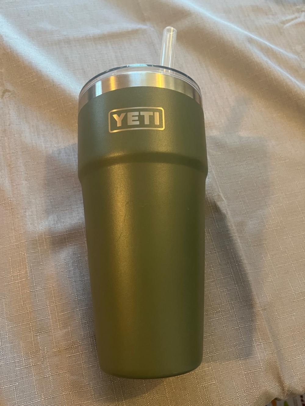 YETI Olive Green Tumbler with Clear Lid and Straw